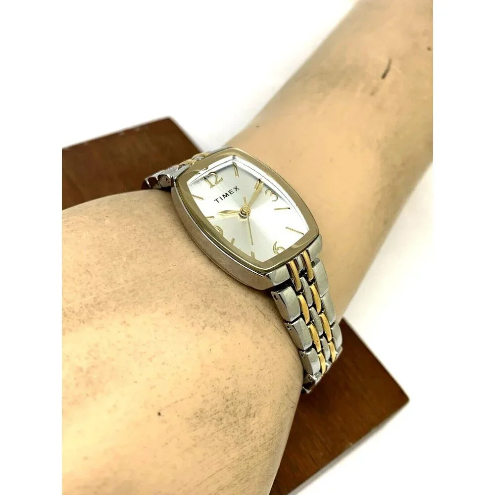 Timex Women's Watch TW2T50200 Quartz Silver Dial Rectangle Two Tone Steel 21mm